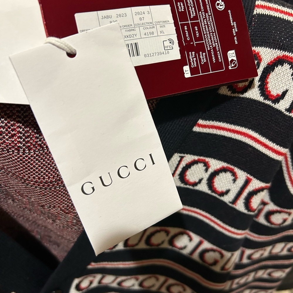 Men's Gucci logo, cotton jacquard cardigan in ink, red and white size XL - Picture 9 of 12